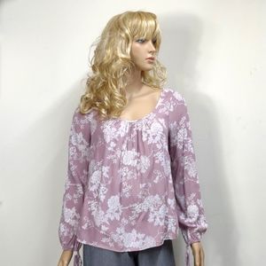 Charlotte Russe small purplish pink long sleeve open back floral print blouse